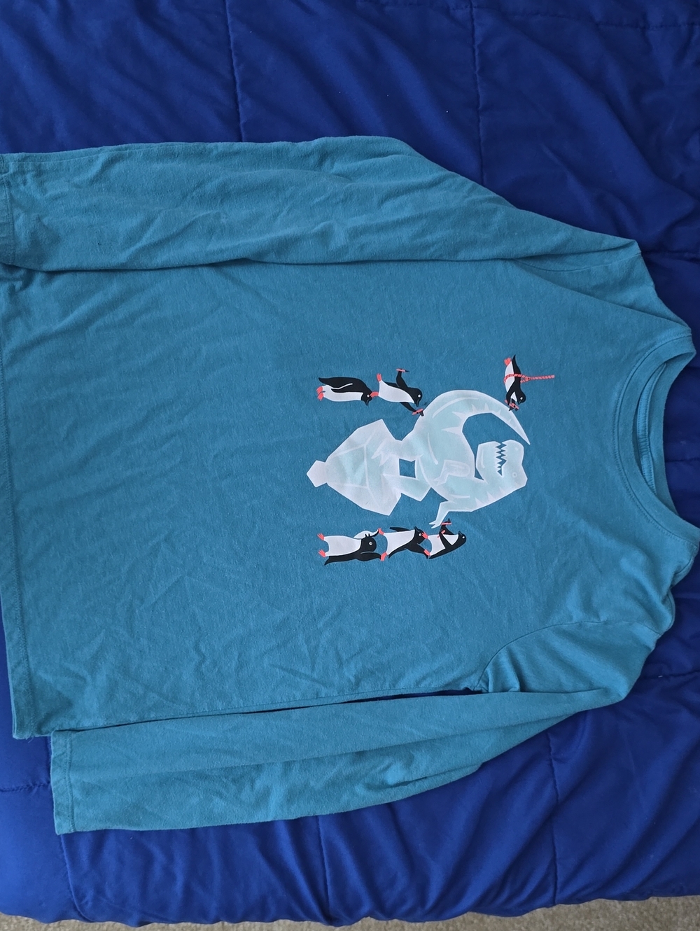 Cat & Jack Teal Long-Sleeve Shirt with Penguin and Iceberg Graphic